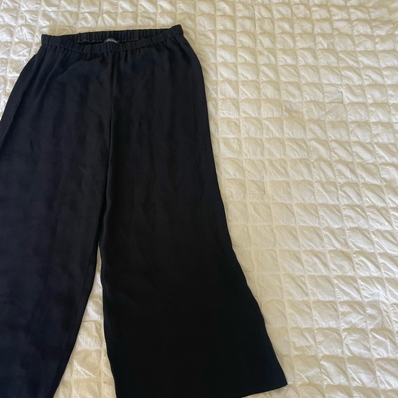 Eileen Fisher Silk Georgette Black Wide Leg Crop Pants - Picture 4 of 10